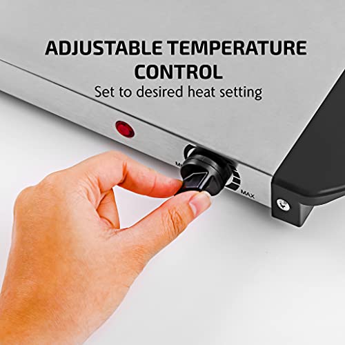 Ovente Electric Warming Tray with Adjustable Temperature Control Perfect for Buffets, Restaurants, House Parties, Events & Dinners, Compact Food Warmer & Server with Cool Touch Handles, Silver FW170S