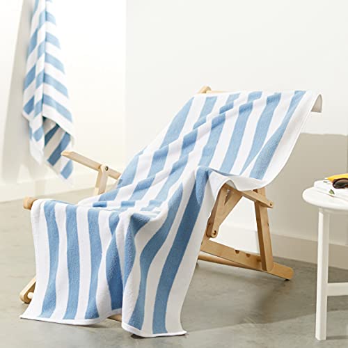 Amazon Basics Cabana Stripe Beach Towel, 2-Pack, Sky Blue, 60" x 30"
