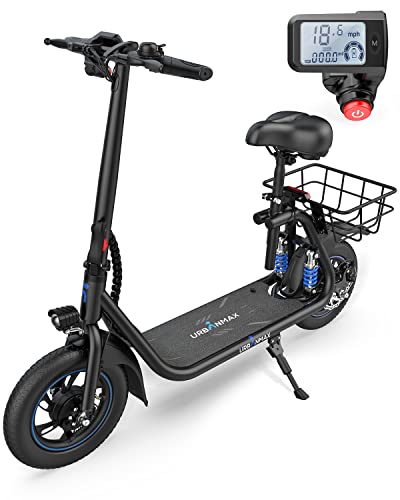 URBANMAX C1 Pro Electric Scooter with Seat, 450W Powerful Motor up to 25 Miles Range, Folding Electric Scooter for Adult Max Speed 18.6 Mph, Escooter for Commuting with Basket