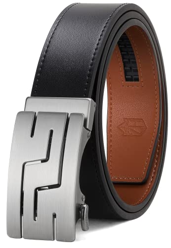 Zitahli Belt Men, Ratchet Belt Dress with 1 3/8" Genuine Leather,Slide Belt with Easier Adjustable Automatic Buckle,Trim to Fit Size 26"-32"