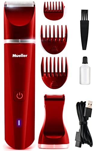 Mueller Groinscaper Pro Hair Trimmer 5.0, Replaceable SkinSaver Ceramic Blade Heads, Waterproof Wet/Dry Clippers, Rechargeable, Wireless Charging, Ultimate Male Hygiene Razor