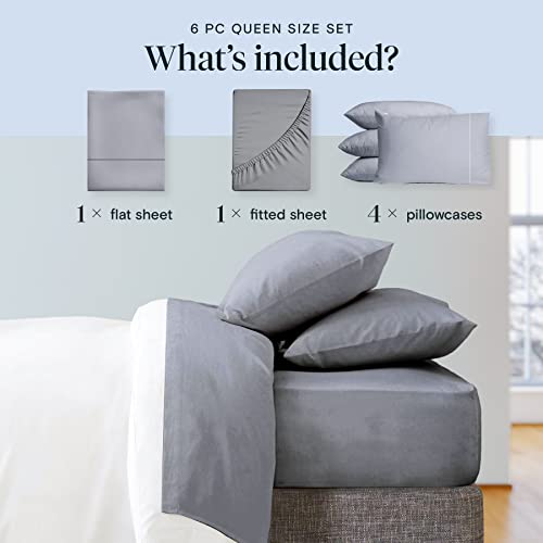 LuxClub 6 PC Sheet Set Bamboo Sheets Deep Pockets 18" Eco Friendly Wrinkle Free Sheets Machine Washable Hotel Bedding Silky Soft - Light Grey Full