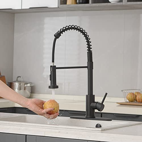VOTON Kitchen Faucets with Pull Out Sprayer Commercial Spring Kitchen Sink Faucet Matte Black Single Handle Kitchen faucets with Deck Plate