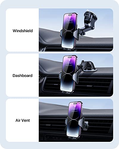 andobil Phone Mount for Car (Bumpy Roads Friendly) Cell Phone Holder Car — Easy Clamp Hands-Free Universal — Compatible with Dashboard-Windshield-Vent iPhone 14 13 12 Pro Max, Samsung S23 All Phones