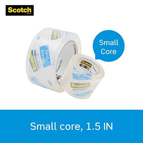 Scotch Heavy Duty Packaging Tape, 1.88" x 22.2 yd, Designed for Packing, Shipping and Mailing, Strong Seal on All Box Types, 1.5" Core, Clear, 6 Rolls with Dispenser (142-6)