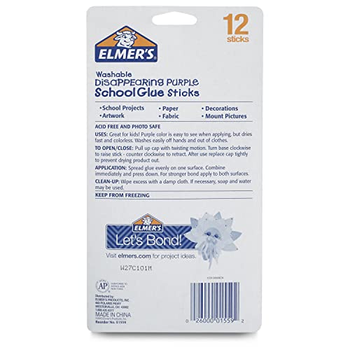 Elmer's Disappearing Purple School Glue, Washable, 12 Pack