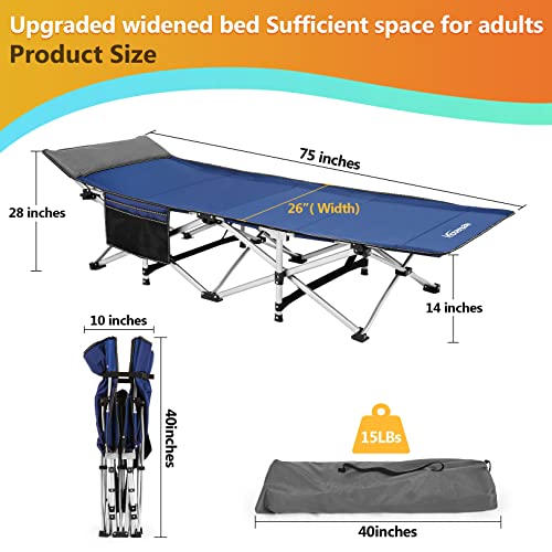Homdox Camping cot Folding Outdoor Camping Travel Cot and Cot Pad - Quality Lightweight Portable Heavy Duty Adult & Kids Travel Cot Double Layer Oxford Portable Travel Camp Cots for Camp/Office/Home