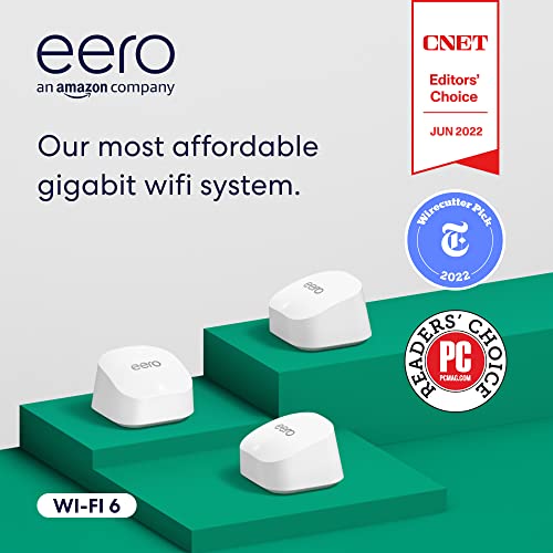 Amazon eero 6+ mesh Wi-Fi system | Fast and reliable gigabit speeds | connect 75+ devices | Coverage up to 4,500 sq. ft. | 3-pack, 2022 release