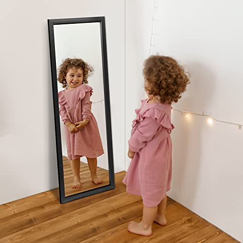NeuType Wall-Mounted Mirror 43"x16" Rectangular Hanging Mirror Wall Mirror Hanging or Leaning Against Wall Best for Bedroom Living Room Dressing Mirror Polystyrene Frame,Origin Black(No Stand)