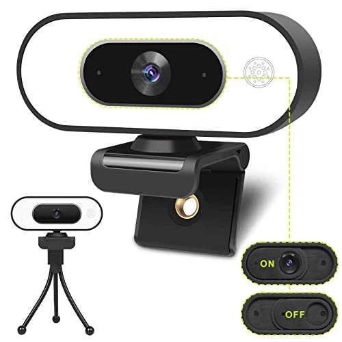 Webcam with Ring Light Microphone - Streaming Web Camera, 1080P Full HD Pro Camera for PC Mac Laptop Desktop, USB Computer Webcam with Privacy Cover and Tripod for Zoom Meeting Skype Teams Twitch