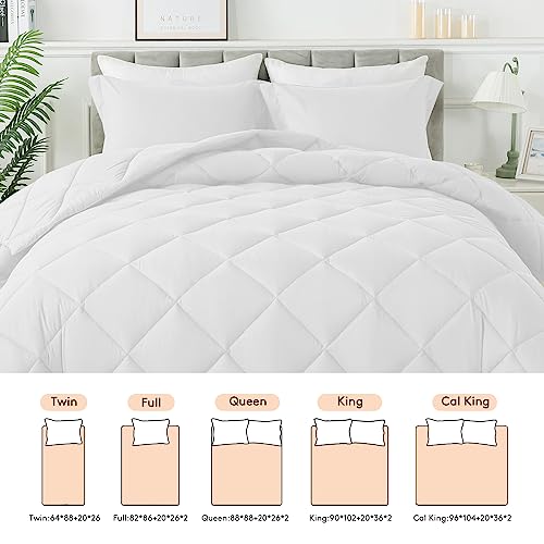 HYLEORY Full Size Comforter Set with 2 Pillow Shams - Down Alternative Bed Comforters Bedding Sets for All Season - Lightweight - Machine Washable - White