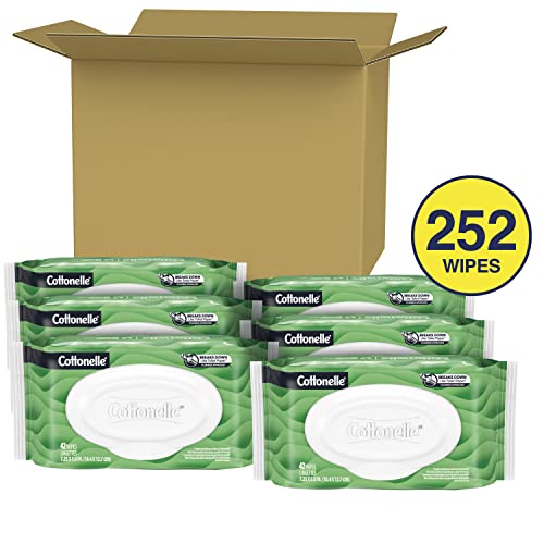 Cottonelle GentlePlus Flushable Wet Wipes with Aloe & Vitamin E, Adult Wet Wipes, 6 Flip-Top Packs, 42 Wipes per Pack (6 Packs of 42) (252 Total Flushable Wipes), Packaging May Vary