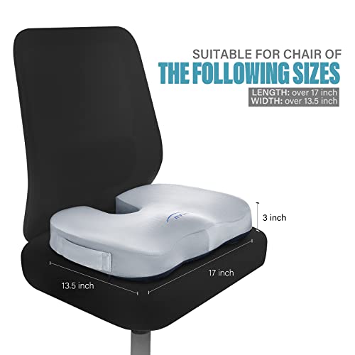 WAOAW Car Seat Cushion, Office Chair Cushions Butt Pillow for Long Sitting, Memory Foam Chair Pad for Back, Coccyx, Tailbone Pain Relief (Grey)