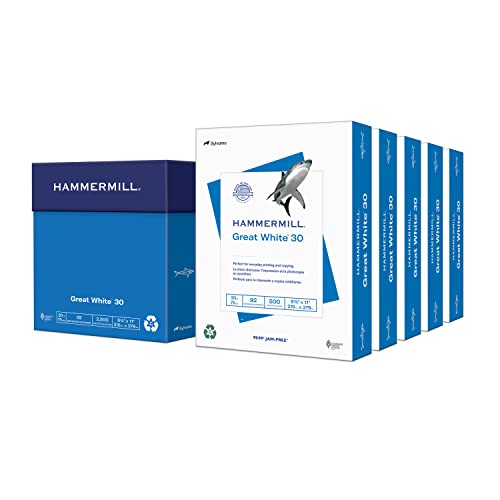 Hammermill Printer Paper, Great White 30% Recycled Paper, 8.5 x 11 - 5 Ream (2,500 Sheets) - 92 Bright, Made in the USA