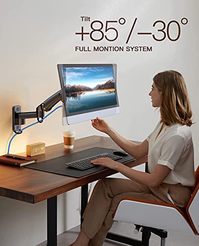 HUANUO Ultrawide Monitor Wall Mount for up to 34 35 inch Flat Curved Screens, Single Wall Mount Monitor Arm Holds 26lbs Max, Height Adjustable Full Motion Gas Spring Vesa Mount, Max 200x200mm, HNWSS4