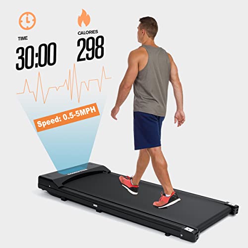 Under Desk Treadmill Walking Pad Walking Treadmill Portable Desk Treadmill Slim Walking Running for Home Office Exercise, Remote & LED Display - Black