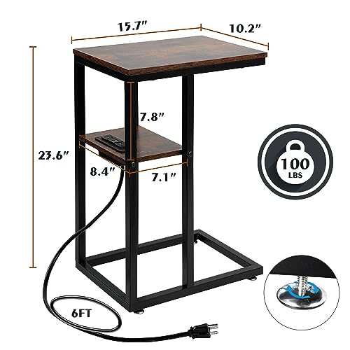 HXXUYY C End Table with Charging Station, Small Side Table for Small Spaces Bedside Table with with USB Ports&Outlets, Narrow Side Table Skinny Nightstand for Living Room/Bedroom/Couch