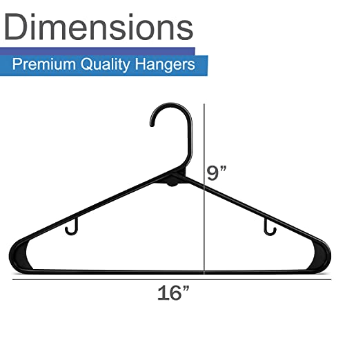 Heshberg Plastic Hooks Hangers Space Saving Tubular Clothes Hangers Standard Size Ideal for Everyday Use on Shirts, Coats, Pants, Dress, Skirts, Etc. (50 Pack) (Black)