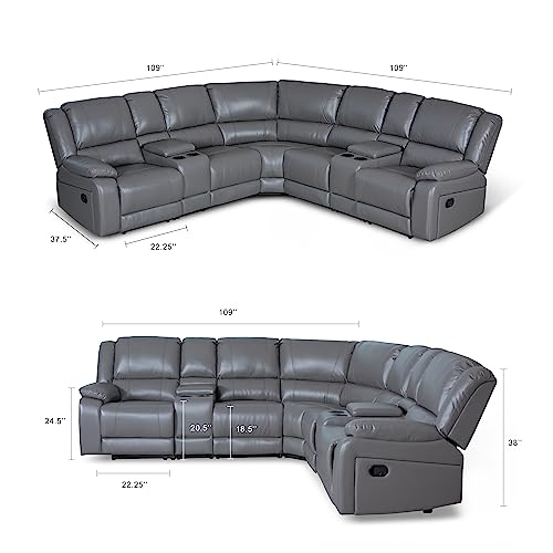UR livingroom Modular Sectional Sofa PU Leather Manual Recliner Sofa Symmetrical Sectional Couches for Living Room Livingroom Furniture Sets, Grey