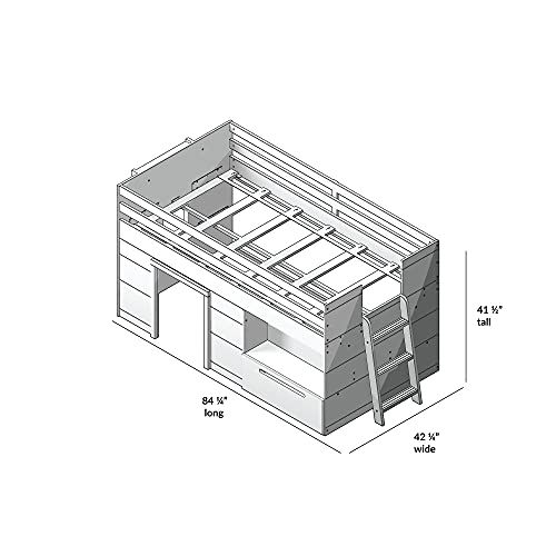 Max & Lily Modern Farmhouse Low Loft Bed, Twin Bed Frame for Kids with 1 Drawer, Driftwood