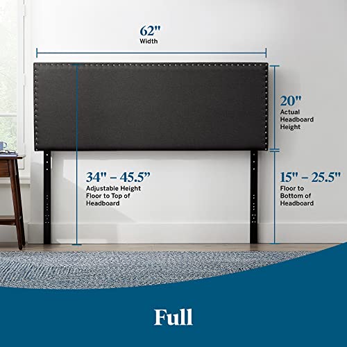 Lucid Full Nailhead Headboard – Attach to Bed Frame or Wall Mount Headboard – Upholstered Mid-Rise Full/Full XL Headboard, Charcoal