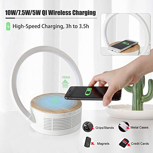 Bluetooth Speaker Wireless Charger with Desk Lamp Bedside Night Light Portable Small Mini Speaker, Led Reading Adjustable Dimmable Table Lamp for Home Office, Dorm,