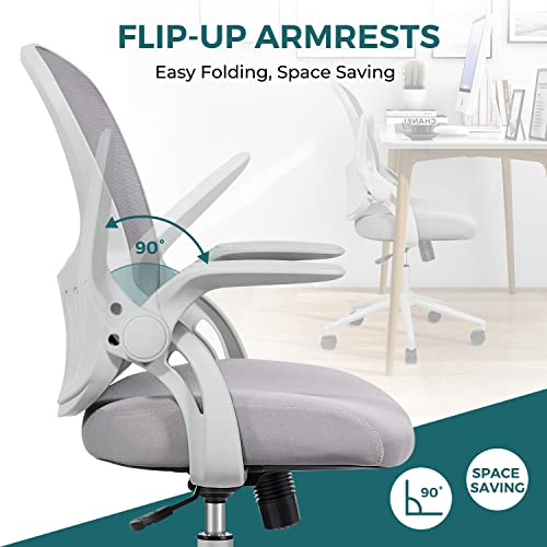 Home Office Chair Ergonomic Desk Chair Mesh Computer Chair Modern Height Adjustable Swivel Chair with Lumbar Support/Flip-up Arms, Grey