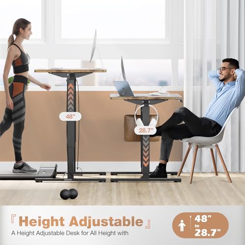 DUMOS 55 Inch Electric Standing Office Desk Height Adjustable Sit Stand up PC Workstation Wood Computer Work Table for Home Bedroom Gaming Room