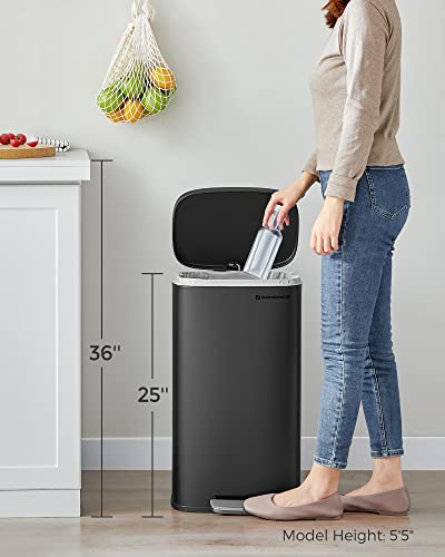 SONGMICS Trash Can with Lid, 8 Gallon Garbage Can, Stainless Steel Small Waste Bin with Step Pedal and Inner Bucket, Soft Close, Kitchen, Black ULTB102B01
