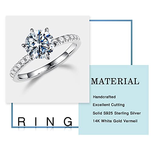 MOOSEA 1.5ct Moissanite Rings for Women, D Color VVS1 Clarity Excellent Cut Lab Created Diamond Rings 14K White Gold Vermeil 6 Claw Moissanite Engagement Rings for Women Jewelry Gifts