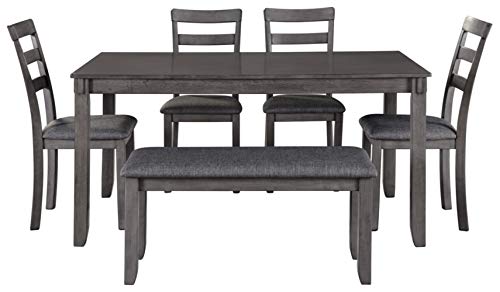 Signature Design by Ashley Bridson Modern 6 Piece Dining Set, Includes Dining Table, 4 Chairs & Bench, Gray