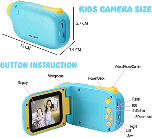hyleton Video Camera for Kids,1080P FHD Digital Kids Camera Camcorder Video Recorder with 2.4" Screen for Age 3-10 Sky Blue