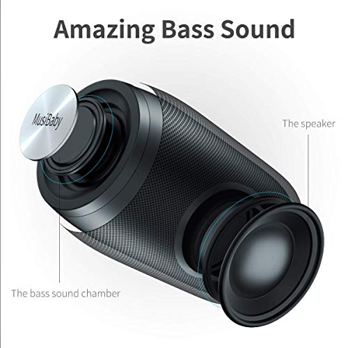 Bluetooth Speakers,MusiBaby Speaker,Outdoor,Wireless,Waterproof, Portable Speaker,Dual Pairing, Bluetooth 5.0,Loud Stereo,Booming Bass,1500 Mins Playtime for Home,Party,Gifts(Black)