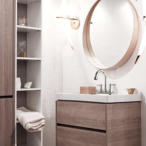 Bathroom Faucets for Sink, Gomylifer Bathroom Sink Faucet 2 Handle,4 Inch Centerset Sink Faucet with Pop Up Drain and Supply Hoses,Stainless Steel 360 Swivel Spout, Lead-Free, Brushed Nickel