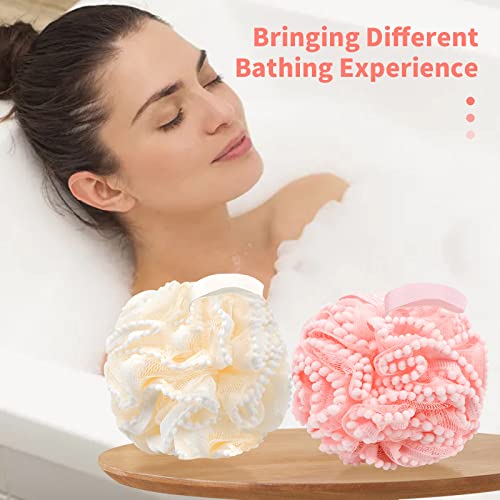 BCKENEY Bath Shower Sponge Soft Mesh Poufs Shower Loofah Ball Body Wash Scrubber Bath Sponge for Women and Men Soothing Face & Body Exfoliator (4Pcs 60G Luxury)
