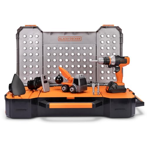 Black+Decker Kids Tools All-in-One Mega Case with Matrix Drill, Jigsaw and Sander 25 Pieces Play Tools for Kids