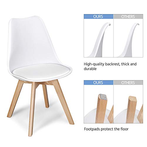 Yaheetech Chairs for Dining Room Dining Chairs DSW Chair Accent Shell Chair with Beech Wood Legs Modern Mid Century Eiffel Inspired Chair Dining Room Chairs Set of 4 Kitchen Chairs White,4Pcs