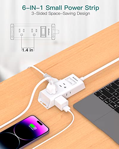 Flat Extension Cord - Addtam 5 ft Ultra Flat Plug Power Strip with 6 Outlets Extender, No Surge Protector for Cruise Ship, Travel, Dorm Room Essentials(2 Pack)