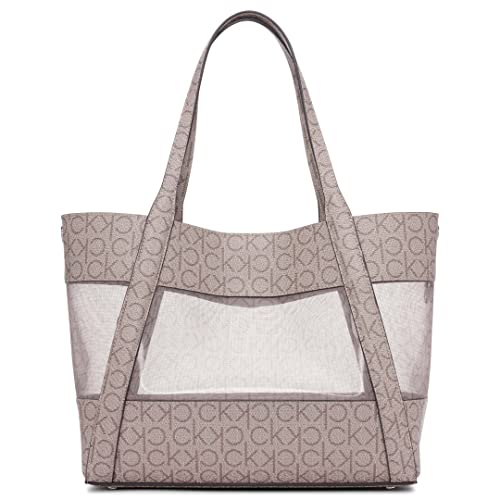 Calvin Klein Masonite North/South Tote, Almond/Taupe Mesh Logo
