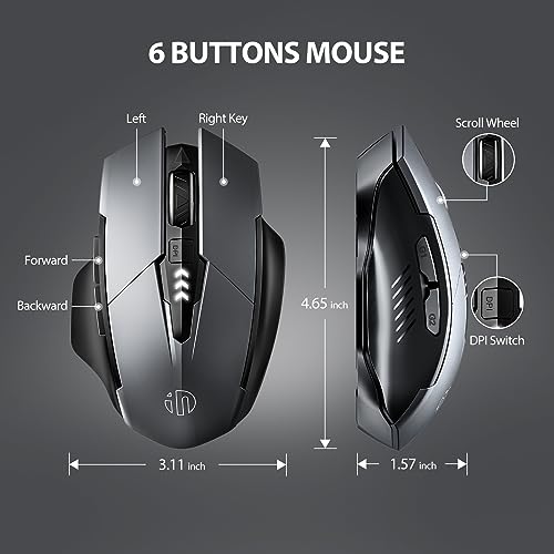 INPHIC Bluetooth Wireless Mouse, 3 Modes Bluetooth 5.0&4.0 Mouse 2.4G Rechargeable Mouse with 6 Button, Upgraded Battery Level Visible Ergonomic Computer Mouse for Laptop, Mac, PC etc.