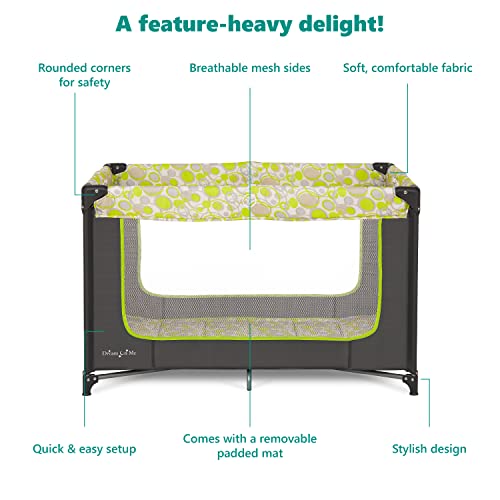 Dream On Me Zodiak Portable Playard in Grey and Green, Lightweight, Packable and Easy Setup Baby Playard, Breathable Mesh Sides and Soft Fabric - Comes with a Removable Padded Mat