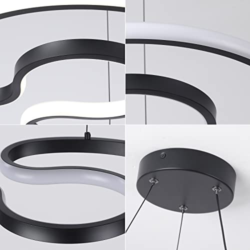 Afaoel Modern LED Chandelier 30W Color Temperature 4000K Creative Design Suitable for Living Room Dining Room Kitchen Lsland Bedroom Foyer Staircase C Type Style (Black, 16 Inch)