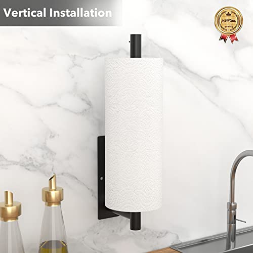 Paper Towel Holder Under Cabinet - Self-Adhesive or Drilling, Matte Black Paper Towel Holder Wall Mount, Towel Rack for Kitchen Organization and Storage, Stainless Steel Kitchen Paper Roll Holder