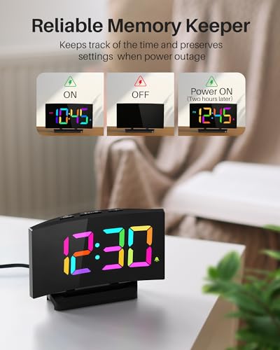 GOLOZA Digital Alarm Clocks for Bedrooms, Digital Clock with 6 Colors RGB Display, 5-Level Brightness + Off, 2 Volumes, 3 Alarm Tones, Snooze, Power-Off Memory, 12/24h, Alarm Clock for Kids Teens