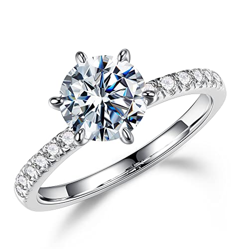 MOOSEA 1.5ct Moissanite Rings for Women, D Color VVS1 Clarity Excellent Cut Lab Created Diamond Rings 14K White Gold Vermeil 6 Claw Moissanite Engagement Rings for Women Jewelry Gifts