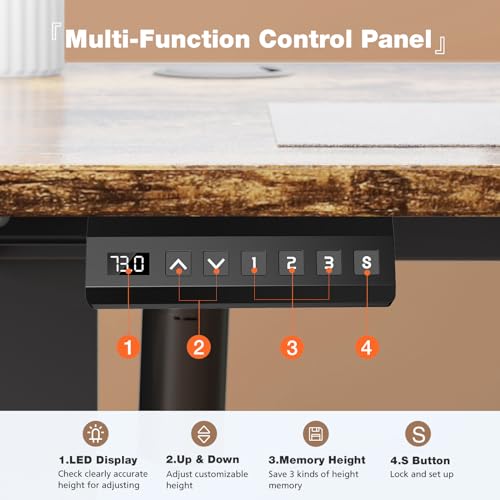 DUMOS 55 Inch Electric Standing Office Desk Height Adjustable Sit Stand up PC Workstation Wood Computer Work Table for Home Bedroom Gaming Room