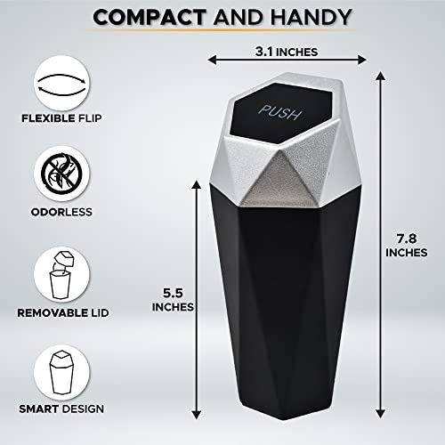 EcoNour 2 Packs Car Trash Can with Lid,Leakproof Vehicle Trash Bin with Removable lid & 30 pcs Garbage Bags,Easy to Clean Mini Garbage Bin for Automotive Car Home Office Kitchen Bedroom.