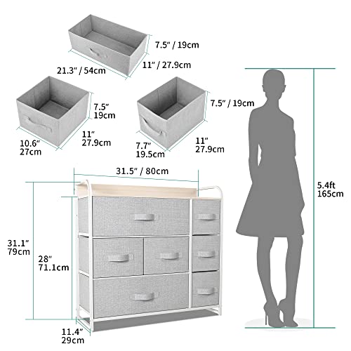 YITAHOME Fabric Dresser with 7 Drawers- Furniture Storage Tower, Chest of Drawer, Organizer Unit for Bedroom, Living Room & Closets - Sturdy Steel Frame, Easy Pull Fabric Bins & Wooden Top