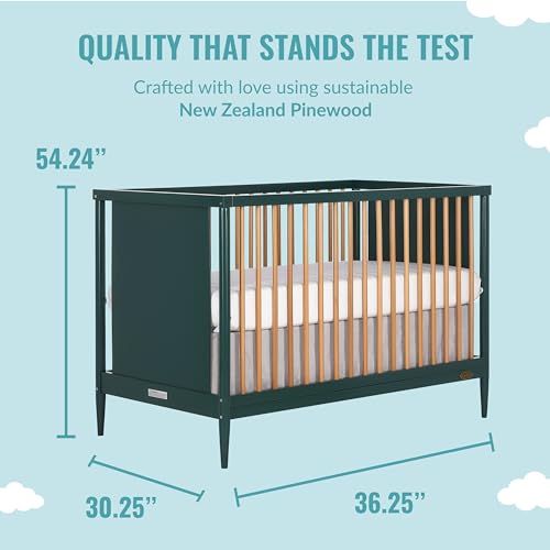 Dream On Me Clover 4-in-1 Modern Island Crib with Rounded Spindles in Olive, Convertible Crib, Mid-Century Meets Modern, Coordinates with The Clover Changing Counter
