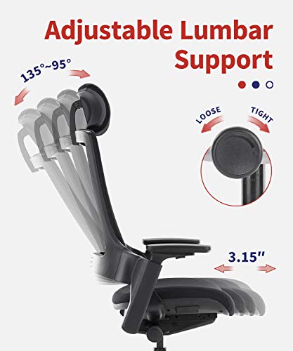 CLATINA Ergonomic High Swivel Executive Chair with Adjustable Height Head 3D Arm Rest Lumbar Support and Upholstered Back for Home Office Black
